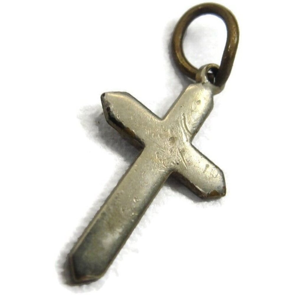 Plain Silver Tone Cross Charm Pendant Patina Vintage